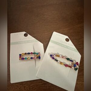 Rhinestone hair clip set colorful rhinestone set of 2 goldtone hair clips new